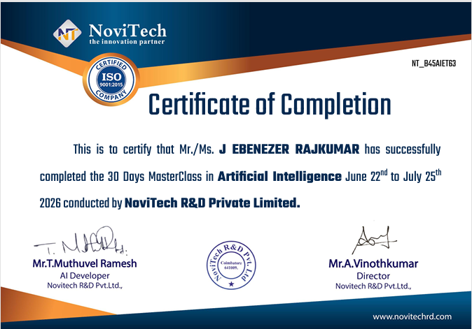 Novitech Certificate image